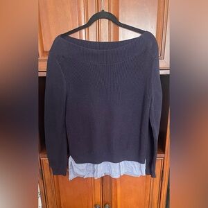 Tommy Hilfiger Women's Contrast Trim Knit Casual Sweater Long Sleeves Navy